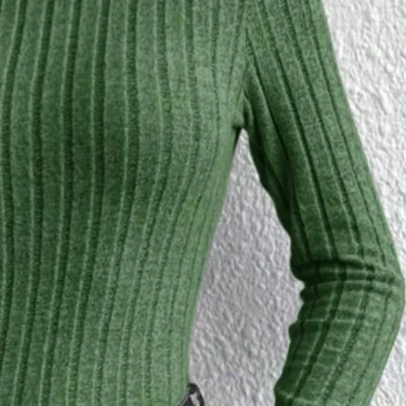 Ribbed Knit Top Pullover Large Slim Fit Shirt L Top Avocado Green Ribbed - Picture 6 of 8